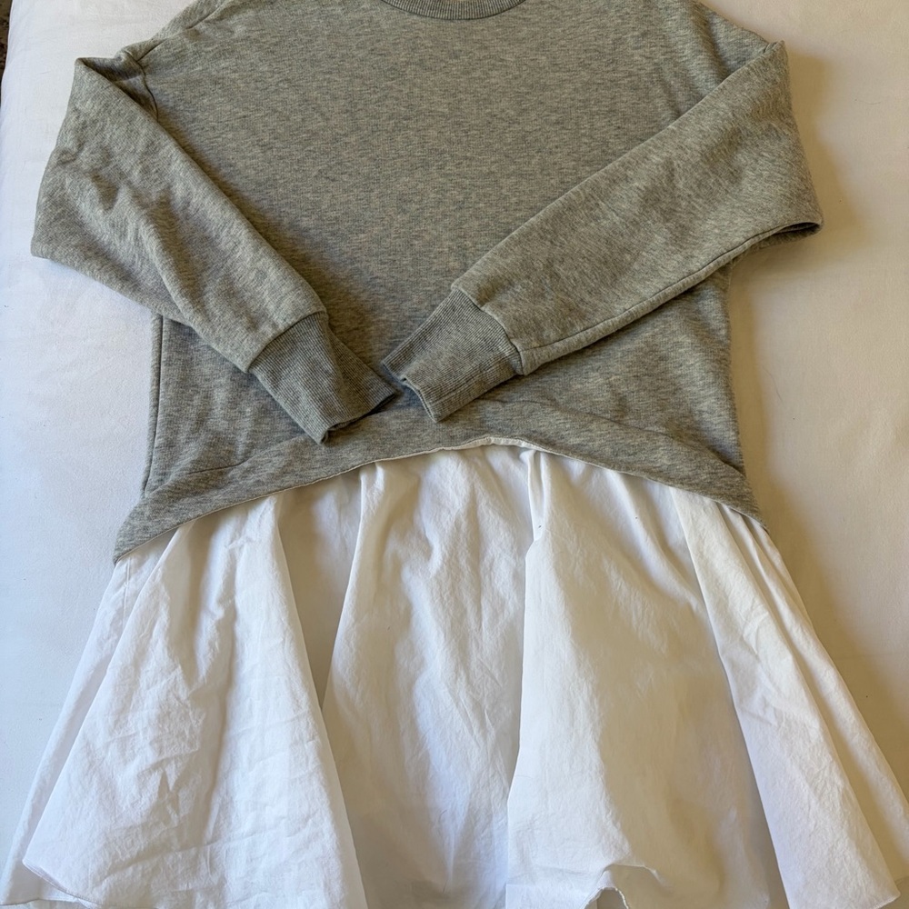 Grey Sweatshirt Dress Top with White Skirt Layer